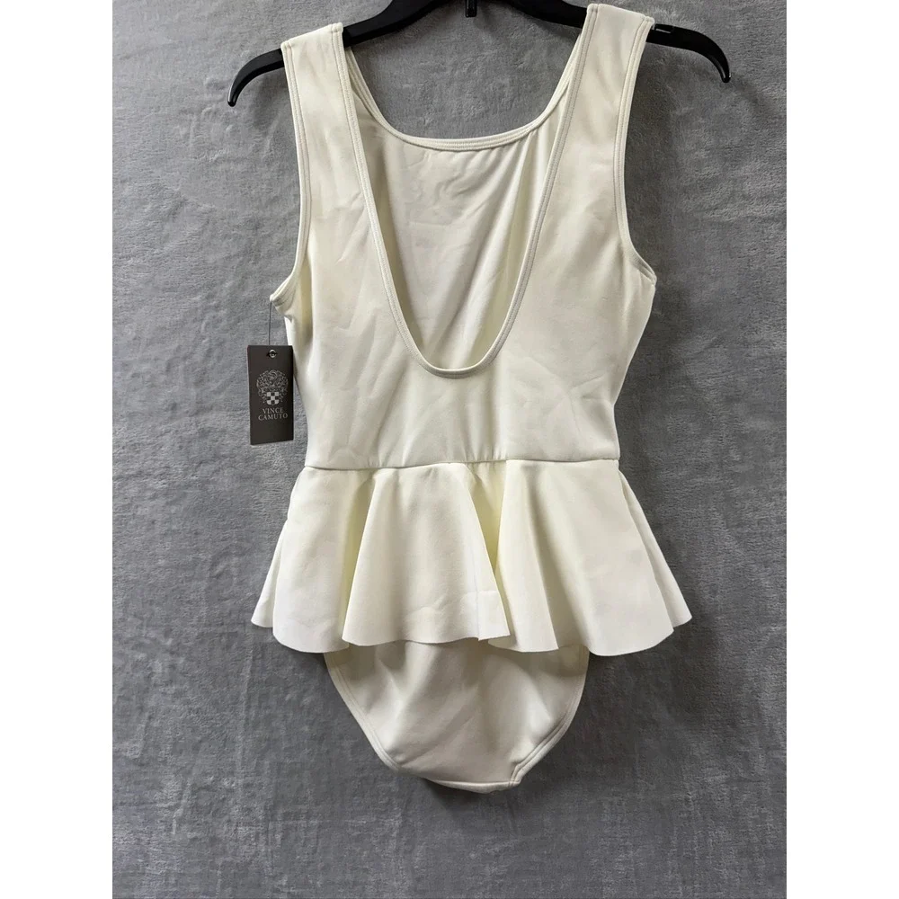 Vince Camuto Womens White Peplum One Piece Swimsuit Scoop Back Ivory Sz 10 NWT